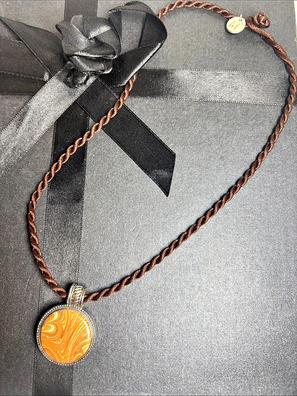 Magnabilities Abstract Pendant Necklace in Brown & Orange Like New